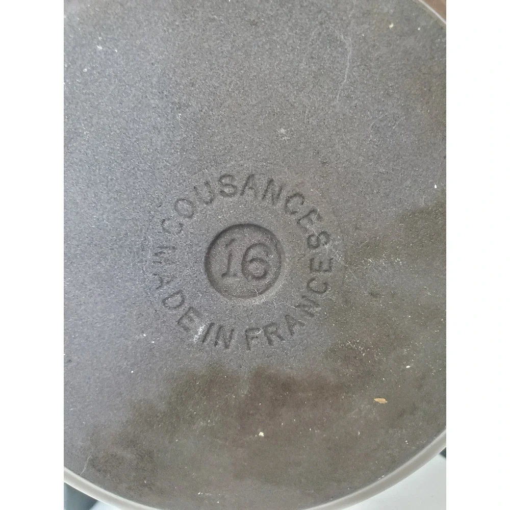 Vintage Cousances No 16 Enameled Cast Iron Skillet Brown Cream Made in France